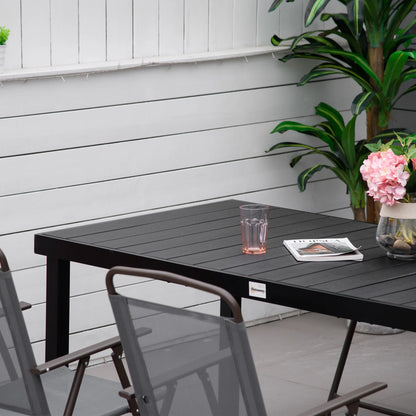 Outsunny 75" x 35" Outdoor Dining Table for 8 People, Rectangular Aluminum Frame Garden Table with All-Weather Faux Wood Top, Natural