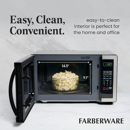 Farberware Stainless Steel Countertop Microwave Oven with Child Lock, 1.1 Cu Ft Black Stainless