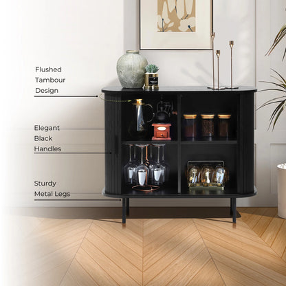 LuxenHome 35" Mid Century Modern Accent Cabinet, Small Buffet Cabinet with Sliding Door, Oak