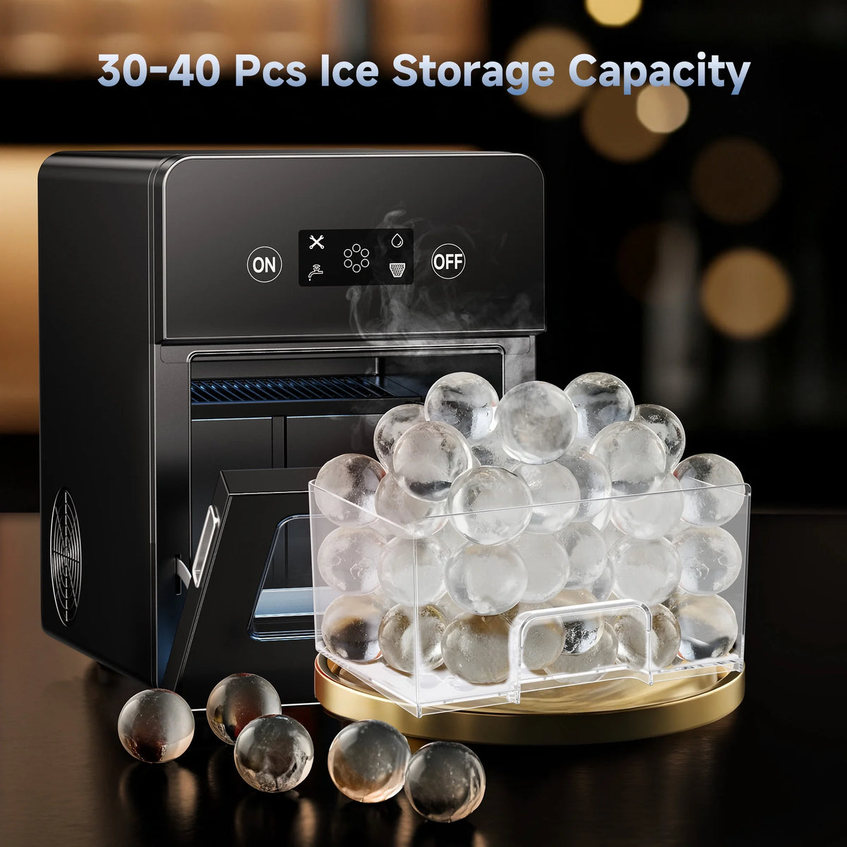 Simzlife Sphere Ice Maker,10 pcs/Hour, 150 pcs/Day,Clear Ice Ball Maker with Enhanced Insulation, with LCD Touch Screen, Self-Cleaning, Quiet Home and Bar Ice for Whiskey Bourbon Parties