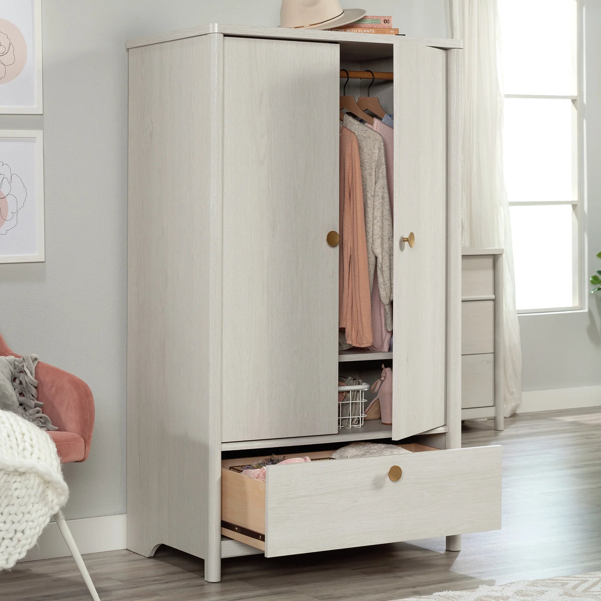 Sauder Dover Edge Armoire, Glacier Oak Finish