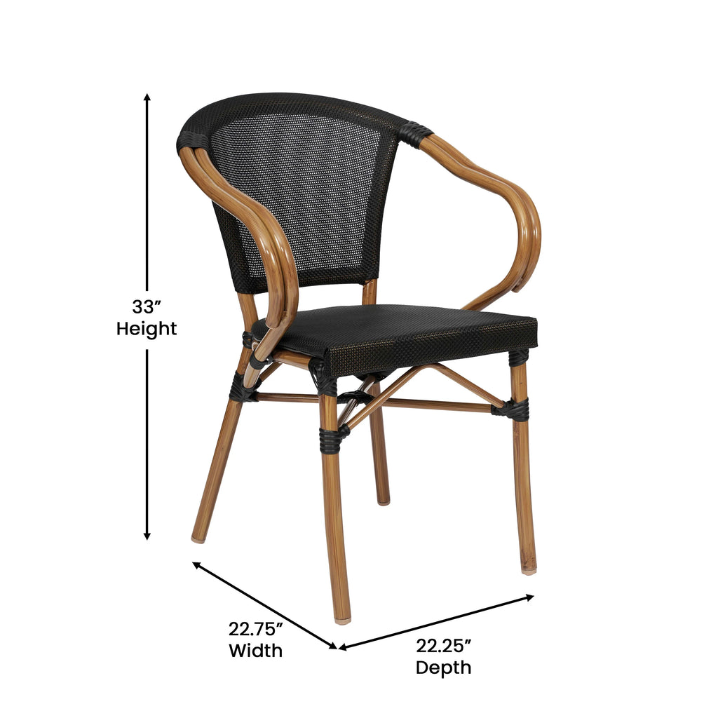Flash Furniture Marseille Indoor/Outdoor French Bistro Stacking Chair with Arms Black/Natural
