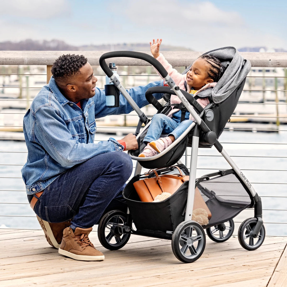 Evenflo Omni Plus Modular Travel System with LiteMax Sport Infant Car Seat, Mylar Gray, Unisex