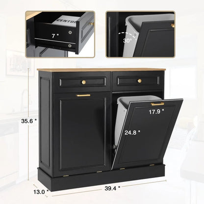 Eclife 20 Gallons Double Tilt Out Trash Cabinet Wood Tabletop, Upgrade Gray, WB010GY