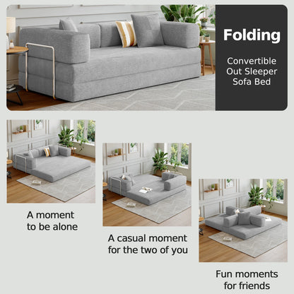 Convertible Sleeper Sofa Bed,Compressed Floor Boneless Couch,Modular Modern Corduroy Sofa for Living Room Bedroom -with Fixed-Shape Frame and Support Armrest,Easy Assembly(Green)