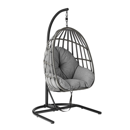 Mainstays Adult Metal Egg Hanging Chair with Beige Olefin Cushion, Black