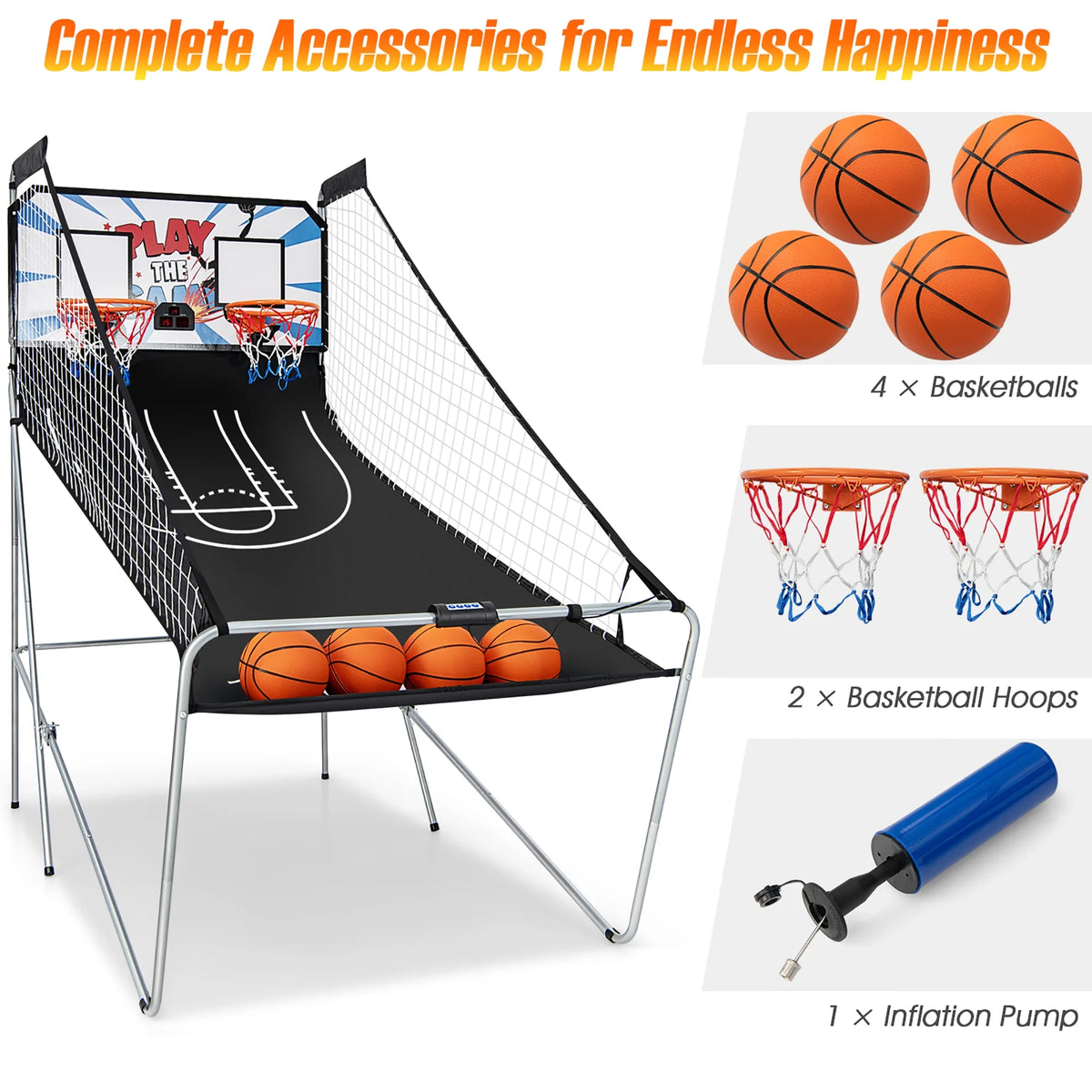 Costway Dual LED Electronic Shot Basketball Arcade Game with 8 Game Modes 4 Balls Foldable Grey