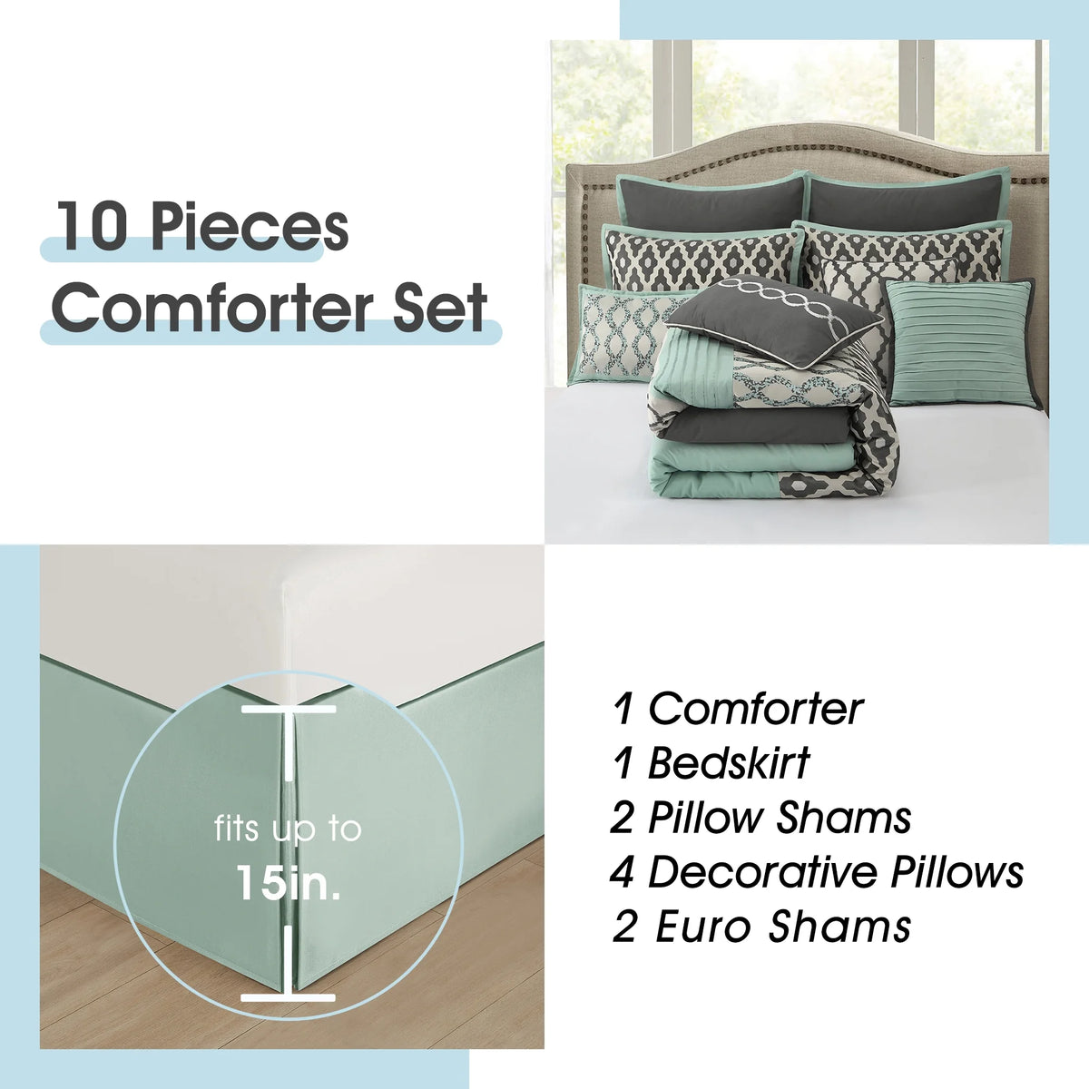 LANCO MODERN LIFESTYLE King Size Comforter Set, Burgundy, 10 Piece Bed in a Bag for All Seasons, Luxury Extreme Comfort Bedding Sets with Bedskirt, Pillow Shams, Euro Shams and Decor Pillows