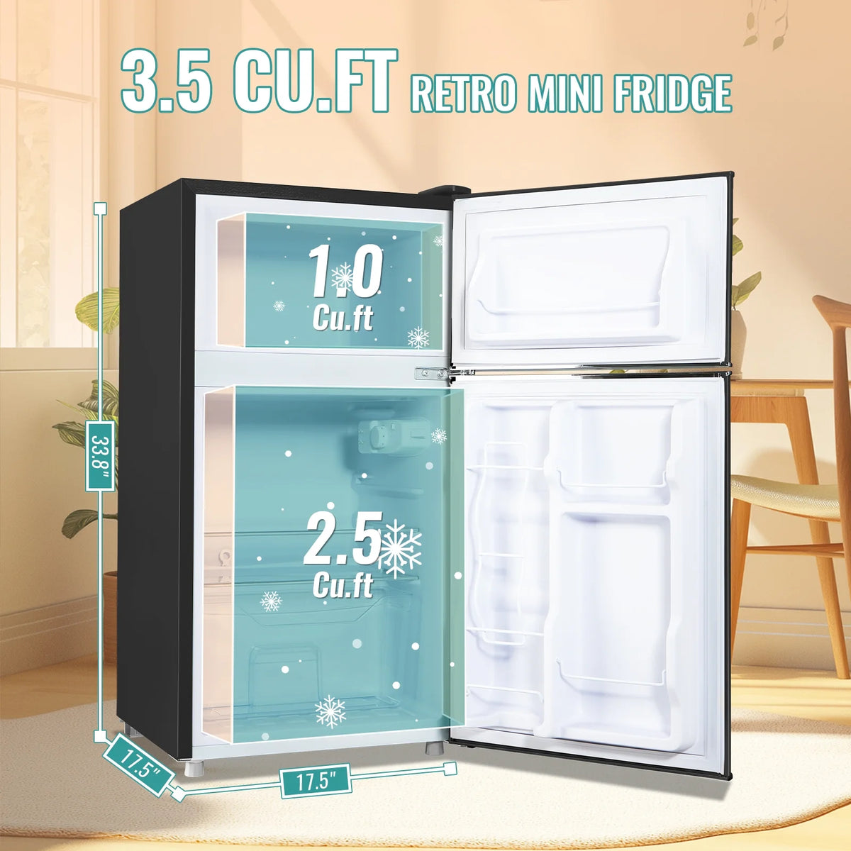 TACOOL Refrigerator with Top Freezer 3.5Cu.ft Two Door Small Mini Fridge with Extra Drink Space for Home Office Dorm Red