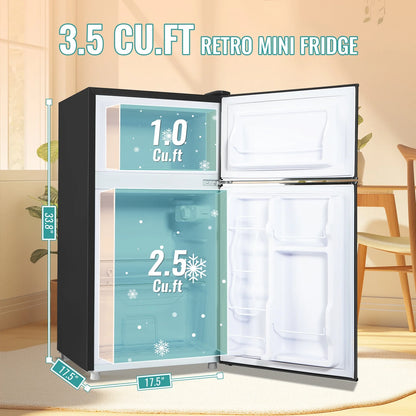 TACOOL Refrigerator with Top Freezer 3.5Cu.ft Two Door Small Mini Fridge with Extra Drink Space for Home Office Dorm Red