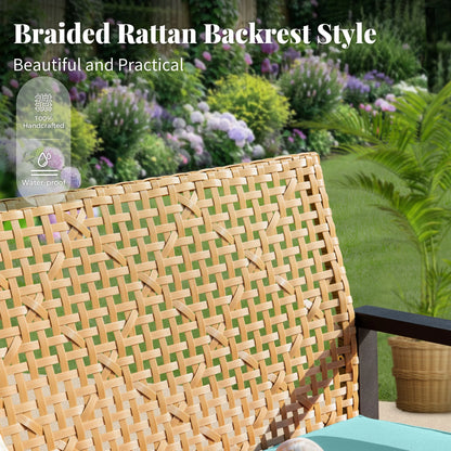 MF Studio 4-Piece All-Weather Rattan Patio Furniture Set, Outdoor Conversation Set with Wood Table, Brown and Beige