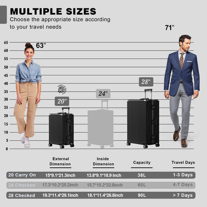 Luggage Aluminium Frame PC ABS Hardshell Suitcase with Spinner Wheels TSA Lock Zipperless Luggage 28 inch Silver