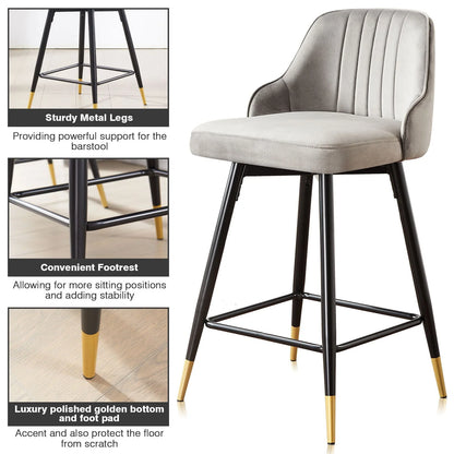 Omni House 25" Swivel Counter Height Bar Stools Set of 4, Velvet Upholstered Bar Stool with Low Back and Footrest,Stools for Pub Island Home Kitchen,Gray