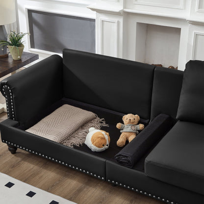 2 Piece Living Room Sofa Set, Modern Leather 3 Seater and Loveseat Sofa with Storage Seats and Rolled Nails Arms for Living Room, Brown