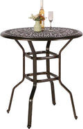VIVIJASON 35.2" Patio Height Bar Table, All-Weather Cast Aluminum Bar Bistro Table Outdoor Patio Round Dining Table with Umbrella Hole for Balcony, Lawn, Garden, Backyard, Antique Bronze