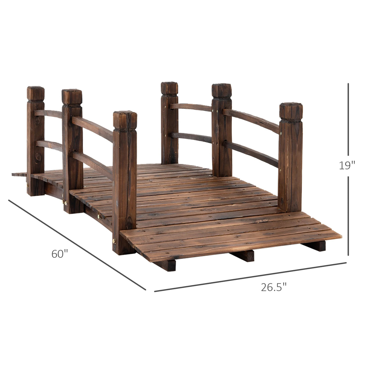 Outsunny 5 ft Wooden Garden Bridge Arc Stained Finish Footbridge with Railings for your Backyard, Stained Wood