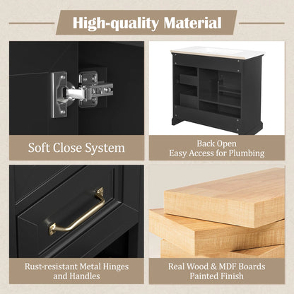 Christopher Knight Home 36" Bathroom Vanity with Sink, Tip-out Drawers, Soft-Close Doors, Grey