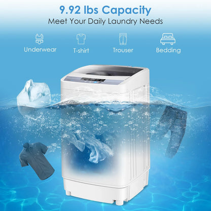 Giantex Full-Automatic Washing Machine, 1.34 Cu.ft Compact Washer w/10 Programs, 8 Water Levels & LED Panel, 9.92 Lbs Capacity Portable Cloth Washer and Spinner w/Drain Pump