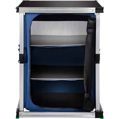 Camping Kitchen Station, Aluminum Portable Folding Cook Table with 3-Tier Storage Organizer, Side Pocket and Carrying Bag, for Outdoor BBQ Party Backyards and Tailgating, Blue
