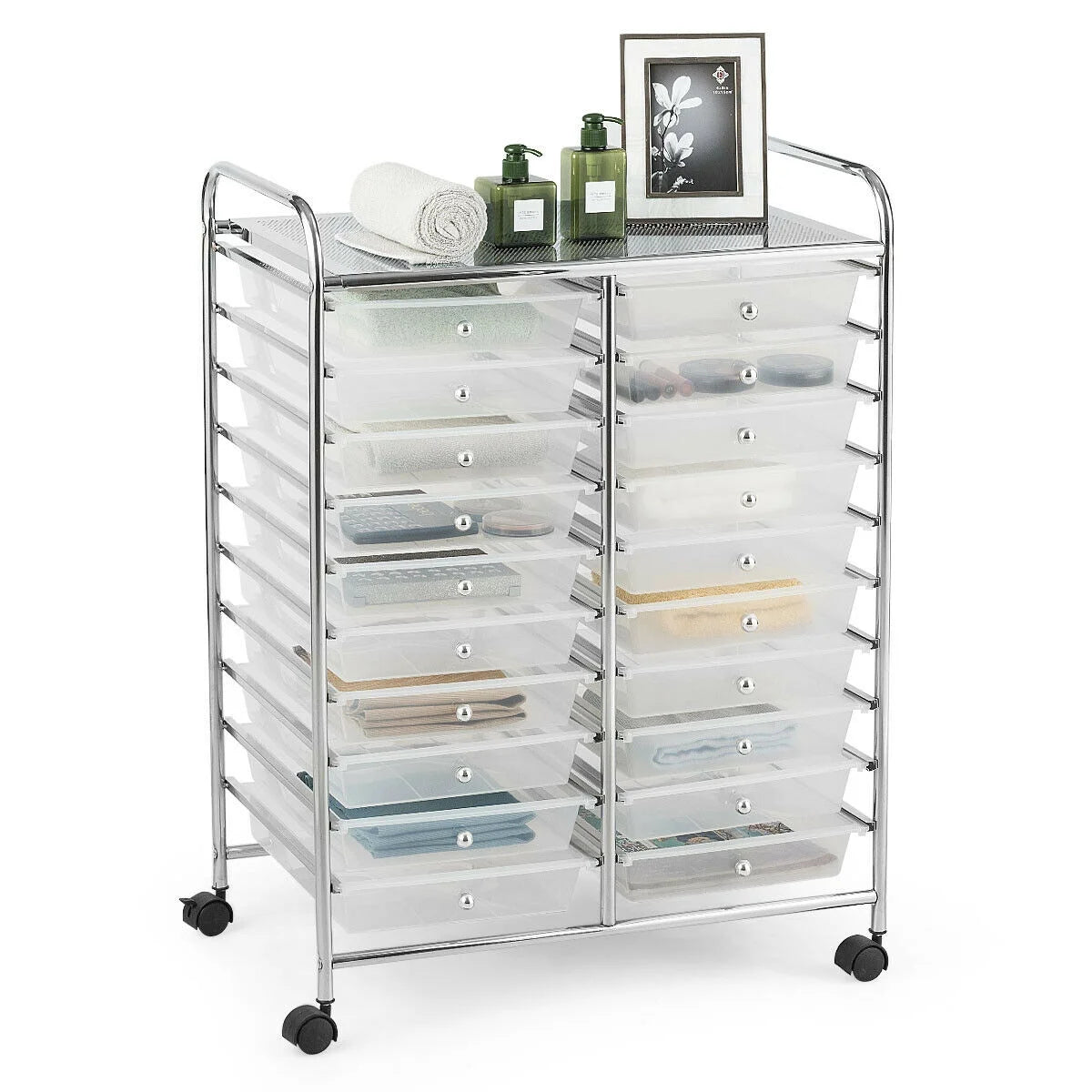 Gymax Office Rolling Cart 20 Storage Drawers Scrapbook Paper Studio Organizer Mutlicolor