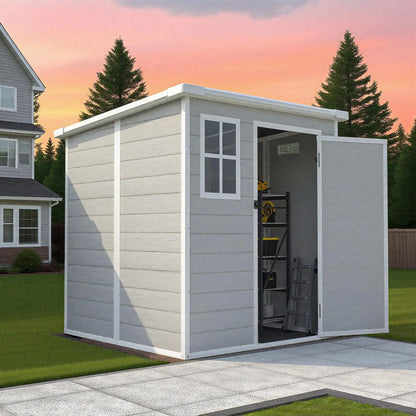 Outdoor Shed & Storage, Seizeen All-Weather Plastic Sheds 82'' H, Sloped Top Garden Shed with Window, Heavy-Duty Resin Outdoor Storage W/Floor, Gray