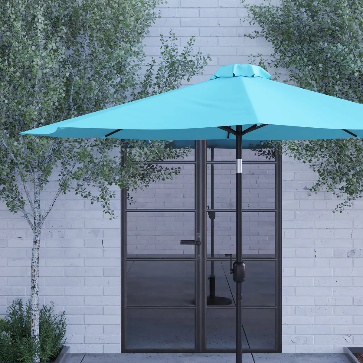 Merrick Lane Patio Umbrella with Base - 9' Tan Polyester Patio Umbrella - 30+ UV Protection - Waterproof Black Cement Base with 1.5" Diameter Aluminum Pole