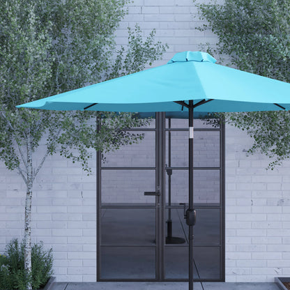 Merrick Lane Patio Umbrella with Base - 9' Tan Polyester Patio Umbrella - 30+ UV Protection - Waterproof Black Cement Base with 1.5" Diameter Aluminum Pole