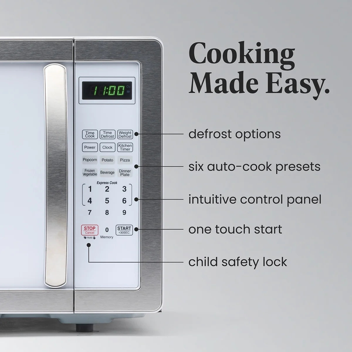 Farberware Stainless Steel Countertop Microwave Oven with Child Lock, 1.1 Cu Ft Black Stainless