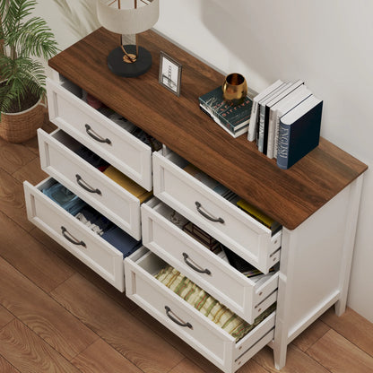 White Dresser, Lofka 6 Drawer Dresser for Bedroom, Chests of Drawers for Living Room, White?? Brown