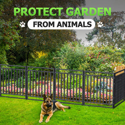 Petorldog Decorative Garden Fence, 72ft x 40in , 28 Panels + 4 Gates, No Dig Metal Dog Fence for Yard | Black-Silver