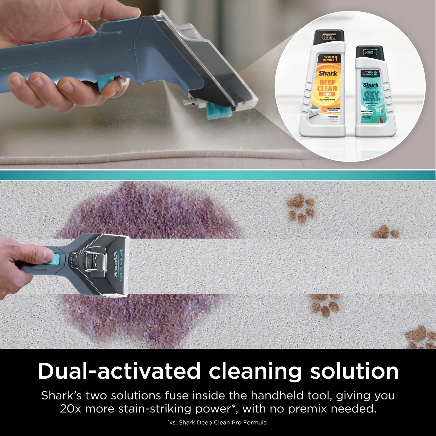 Shark StainStriker Carpet and Upholstery Cleaner, Portable with 2 Tools, 6oz Deep Clean Pro Formula and 12oz OXY Multiplier Formula, PX200 Navy/White