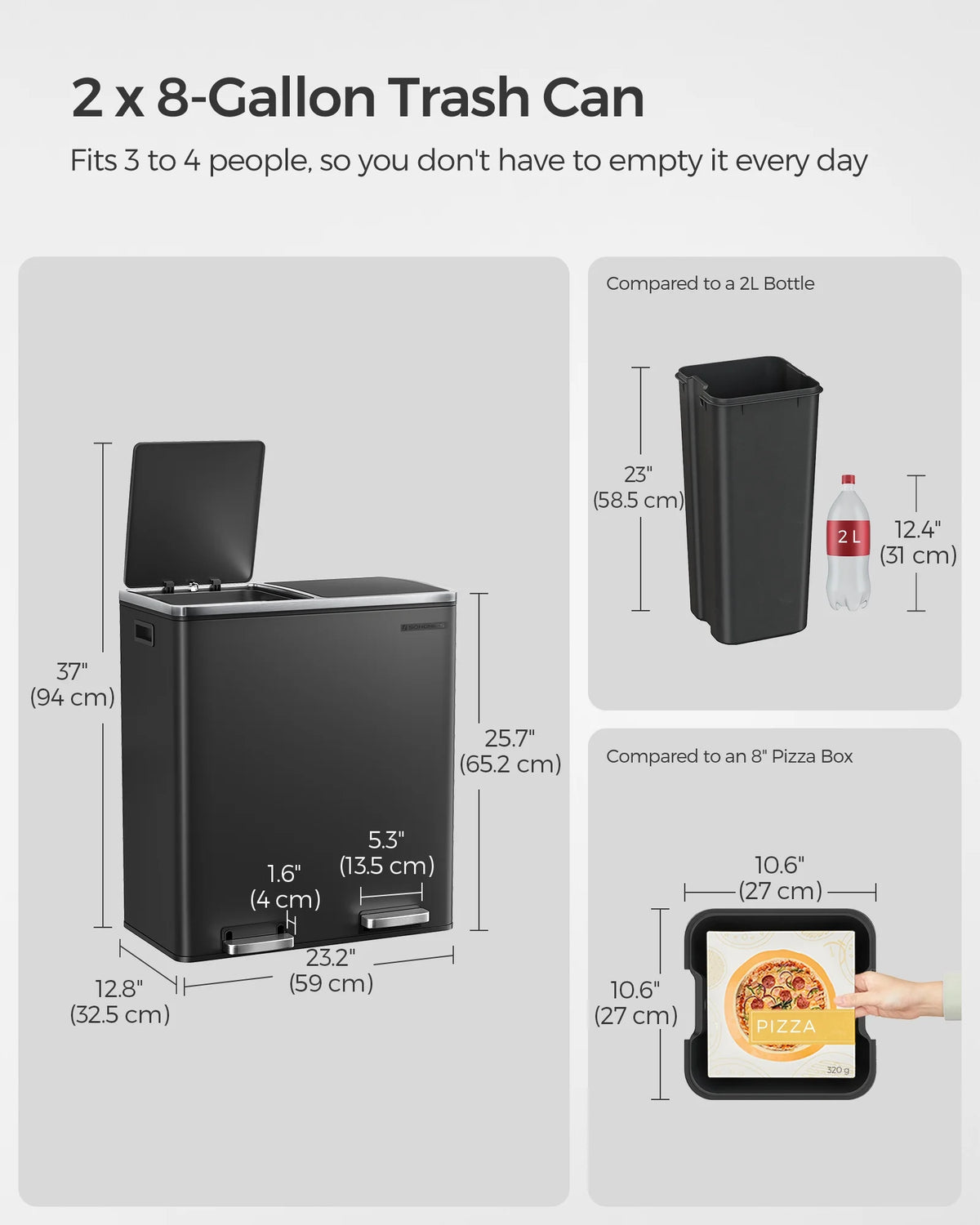 16 Gallon Dual Trash Can, Rubbish Bin and 15 Trash Bags, Metal, Almond Color
