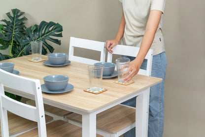 Mainstays 5-Piece Dining Set, 1 Table and 4 Chairs, White, MDF and Rubberwood, Indoor, 46" L x 29" W x 30" H Table