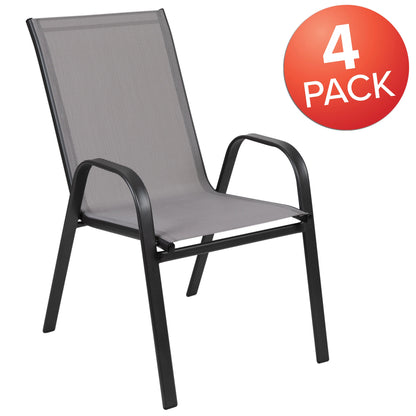Emma + Oliver 4 Pack Gray Outdoor Stack Chair with Flex Comfort Material - Patio Stack Chair
