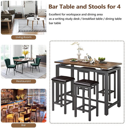 Counter Height Table Set of 5, Breakfast Bar Table and Stool Set, Minimalist Dining Table with Backless Stools, Wood Top Pub Table & Chair Set for Kitchen Apartment Bistro - Space Saving