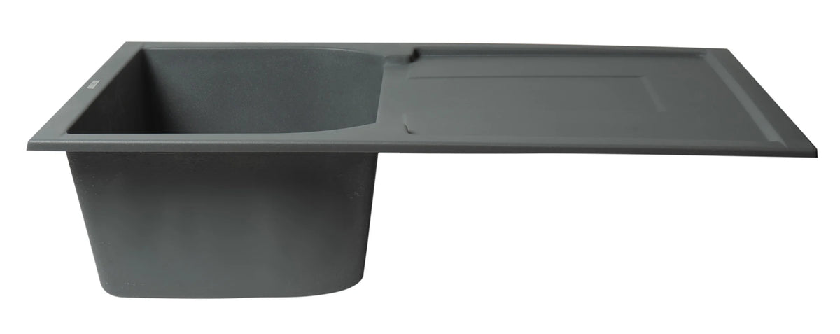 ALFI brand AB1620DI-BLA Black 34" Single Bowl Granite Composite Kitchen Sink with Drainboard