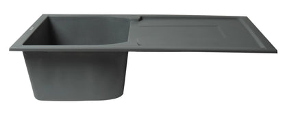 ALFI brand AB1620DI-BLA Black 34" Single Bowl Granite Composite Kitchen Sink with Drainboard
