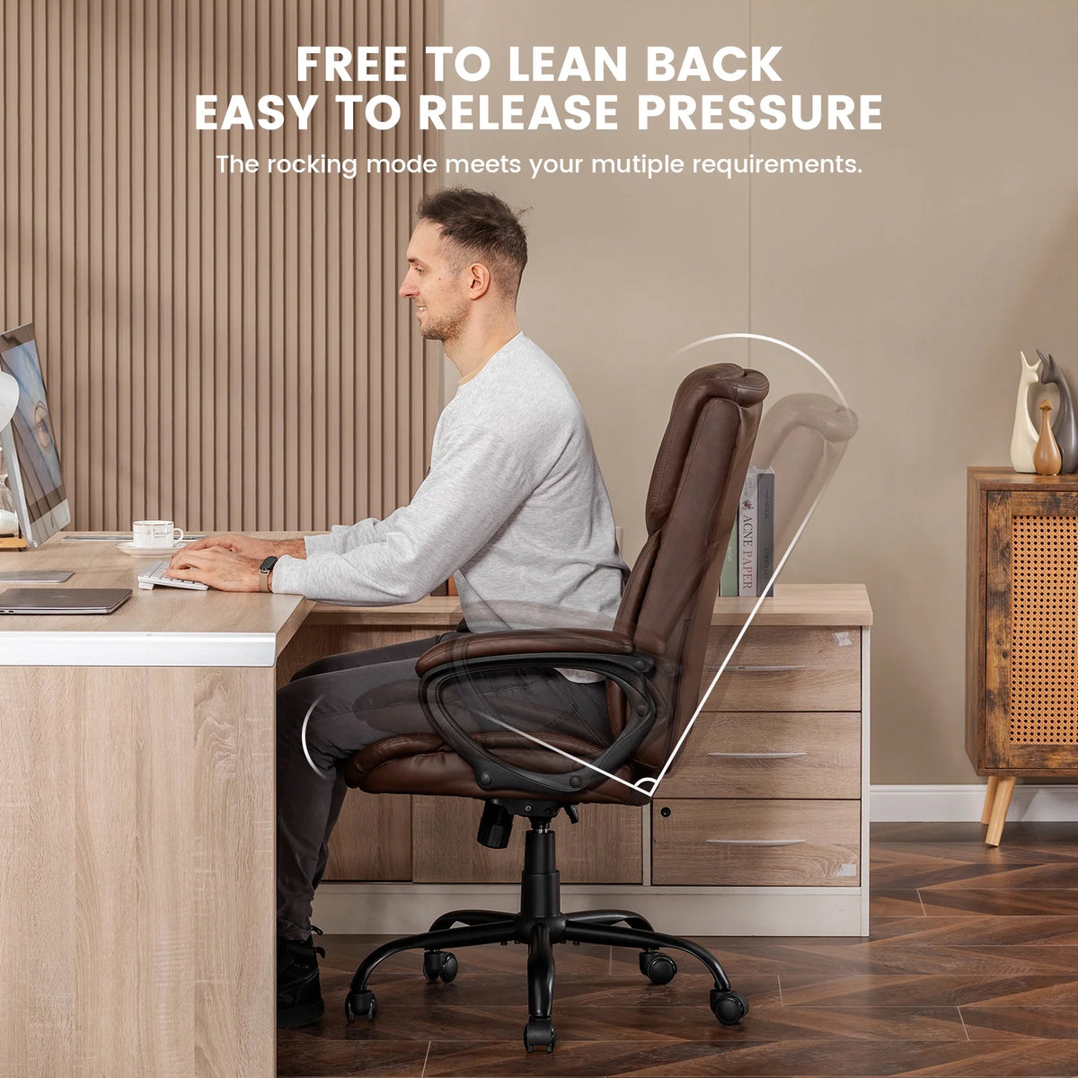 Mainstays Executive Ergonomic High Back Leather Home Office Desk Chair, Black