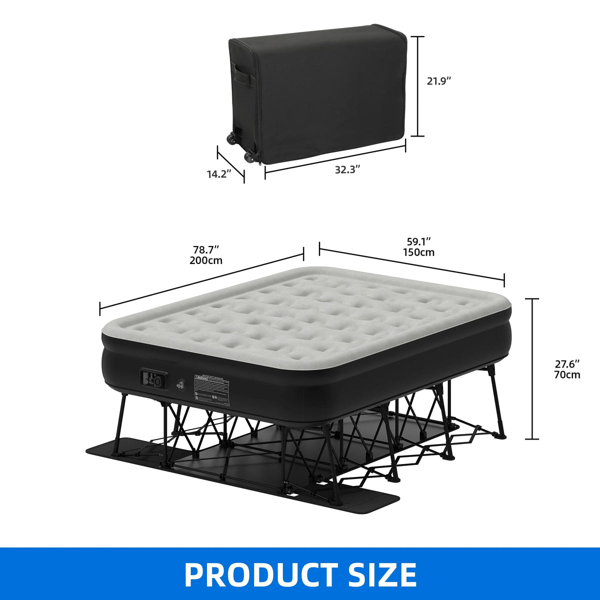 Dextrus Inflatable Queen Air Mattress with Built-in Pump, Frame, Velvet Surface & Portable Storage Case, Khaki
