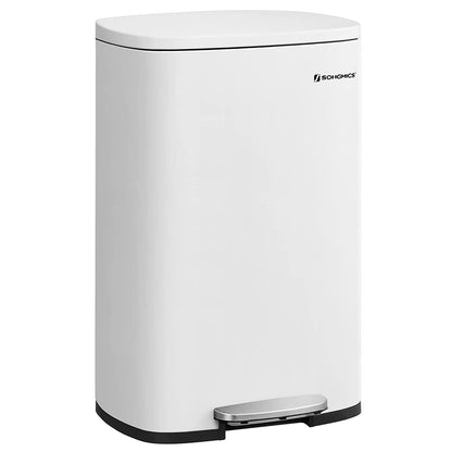 13 Gallon Stainless Steel Kitchen Trash Can, Garbage Can, Soft Close, White