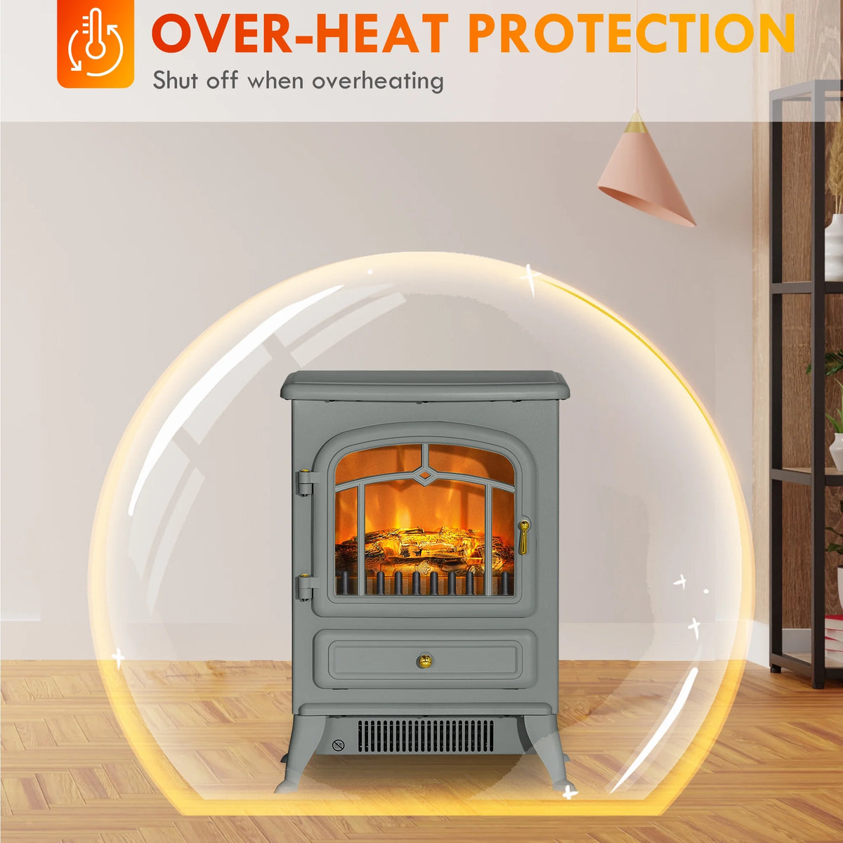 HOMCOM Electric Fireplace Heater with Realistic LED Flames Beige