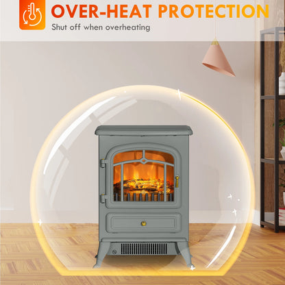 HOMCOM Electric Fireplace Heater with Realistic LED Flames Beige