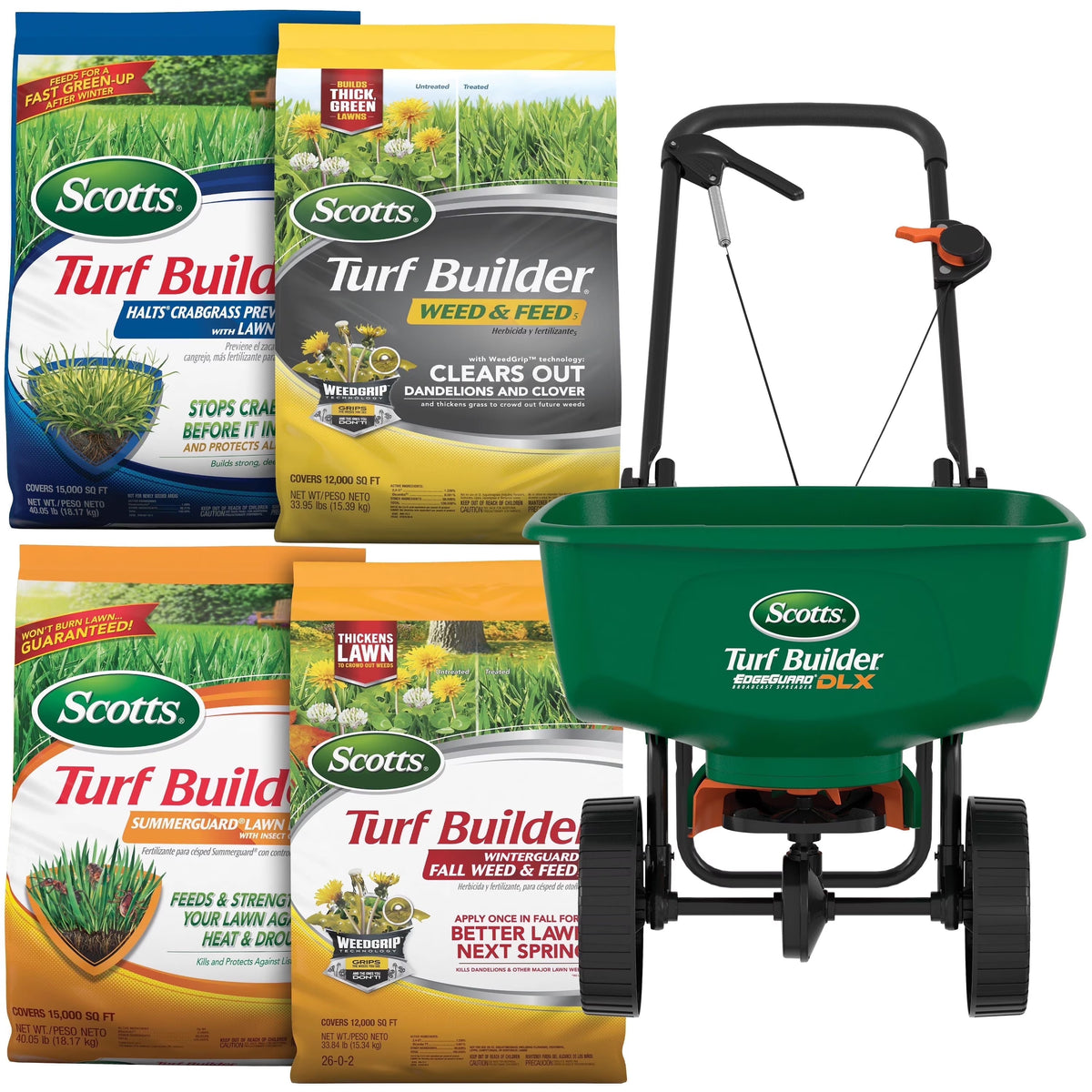 Scotts Turf Builder Bundle for Large Lawns with EdgeGuard DLX Broadcast Spreader