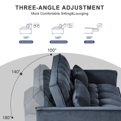 3 in 1 Convertible Sleeper Sofa Bed, Futon Couches for Living Room with Side Pocket | Adjustable Backrest| Velvet Fabric | Pull Out Couch | Love-seat sofa| Sectional Sofa Bed| 2-seat sofa bed