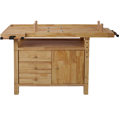 Workbench, Work Bench, Versatile and Functional Wooden Workstation, Work Table for Garage Workshop and Home, 55"L*24.5"W*33"H, Natural
