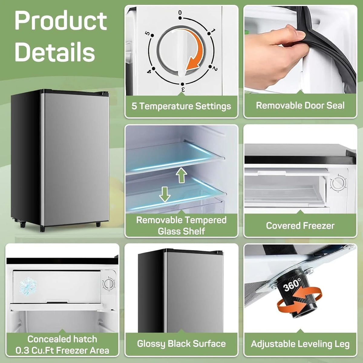 Simenmax 3.2 Cu.ft Single Door Mini Fridge,Silver