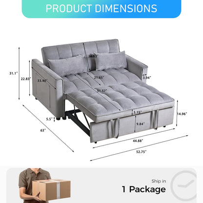 3 in 1 Convertible Sleeper Sofa Bed, Futon Couches for Living Room with Side Pocket | Adjustable Backrest| Velvet Fabric | Pull Out Couch | Love-seat sofa| Sectional Sofa Bed| 2-seat sofa bed