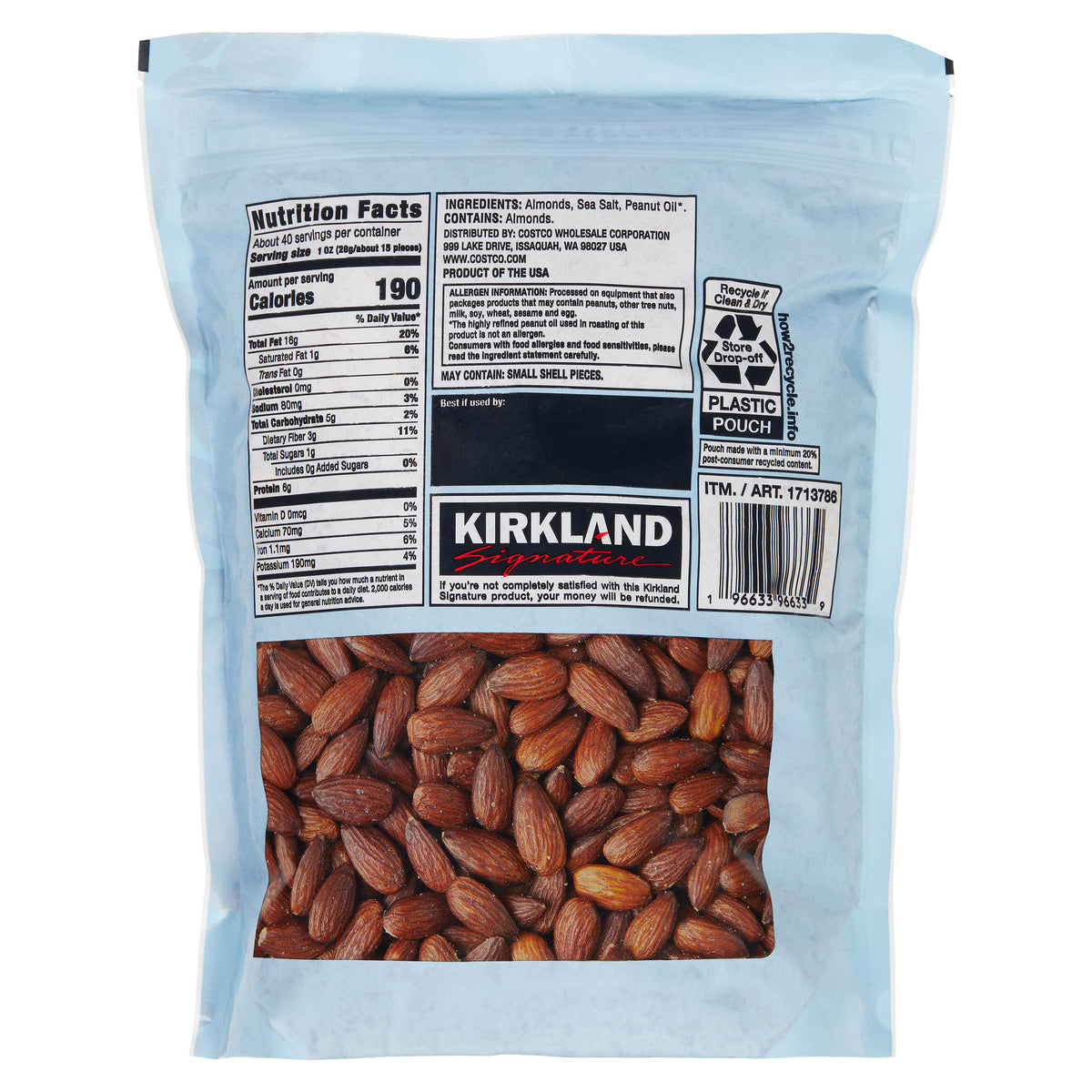 Kirkland Signature Roasted Almonds, Sea Salt, 2.5 lbs