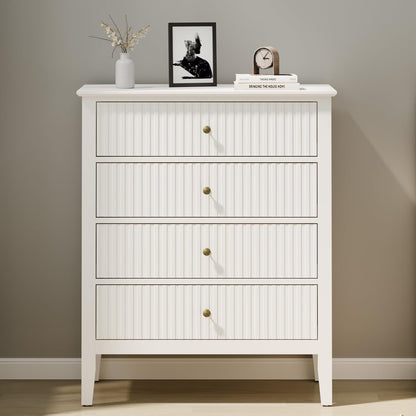 May Color Large White 3 Drawer Dresser Set of 2 with Fluted Panel, Modern Chest of Drawers with Silent Slide Drawers, Wood Accent Nightstand with Storage for Bedroom Living Room, Hallway