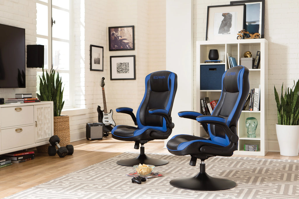 RESPAWN 800 Swivel Rocker Gaming Chair - Ergonomic Floor Gaming Seat with Lumbar Support, Flip Up Armrest, High Back, Pedestal Base, Comfortable No Wheels Console Video Game Rocker Chair - Red